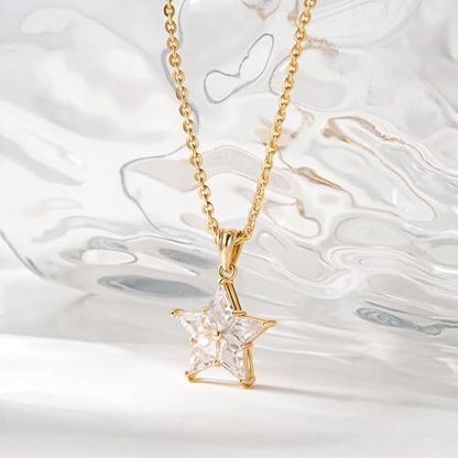WEARON Gold Necklace for Women Gold Star Necklace 14K Gold Plated CZ Necklace Dainty Choker Charm Necklaces Hypoallergenic Trendy Jewelry for Women Gift - color: Star CZ