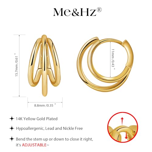 Me&Hz Gold Huggie Earrings Small Huggie Hoop Earrings for Women 14K Gold Plated Hypoallergenic Cubic Zirconia Huggies Mini Silver Hoop Earring for Women - color: Triple Hoops,Gold