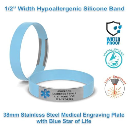Engraved Medical Alert Bracelet - Small Light Blue - color: Light Blue, size: 6 3/4" (small)