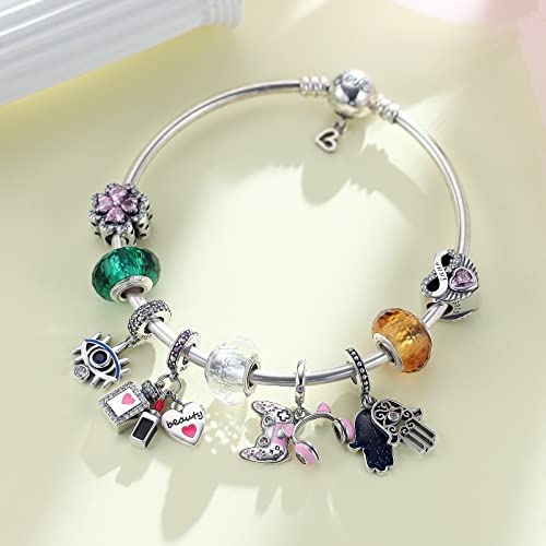LNQOBU 925 Sterling Silver Charms for Bracelets Necklaces,5A Cubic Zirconias Evil Eye Dangle Beads Charms Jewelry Gift for Women (With one Spacer Beads Charms) - style: A-Evil eye Charm