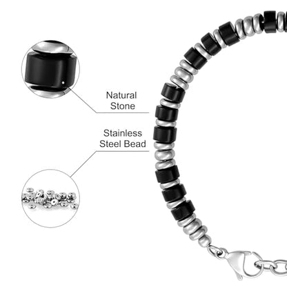 SIUMAL Mens Bracelet, Boho Stainless Steel Bracelets for Men, Beaded Bracelets, Jewelry Gifts for Husband, Father, Friends - color: Black