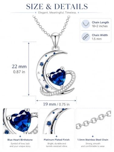 Birthstone Necklace for Women White Gold Moon and Star Pendant Moon Jewelry Anniversary Birthday Gifts for Mom Wife Her - color: 09. September - Sapphire