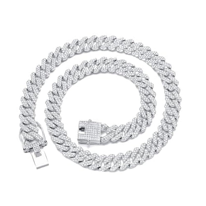 Mens and Womens Miami Cuban Link Chain Necklace 12mm Diamond Prong Cuban Chain 18/20/24inch Length Hip Hop Jewely - color: Silver, size: 20 inch