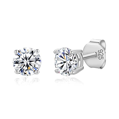 925 Sterling Silver 4 Prong Cubic Zirconia Stud Earrings for Women, Hypoallergenic, Sizes 2mm-6mm - color: Silver, size: 5mm
