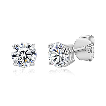 925 Sterling Silver 4 Prong Cubic Zirconia Stud Earrings for Women, Hypoallergenic, Sizes 2mm-6mm - color: Silver, size: 5mm