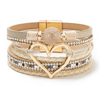 Rantanto Leather Wrap Bracelets For Women Gold Twist Lock Buckle Wrist Cuff | PU leather,Skin-friendly,Boho Stackable Wristband,Fashion Daily Jewelry,Trend Casual Party Bangle,Fit For Birthday, Holiday - color: Heart Beige