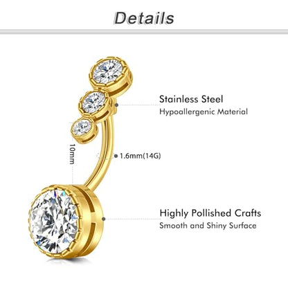 Briana Williams Belly Button Ring Belly Rings Belly Button Piercing Gold Belly Button Ring for Women Clicker Belly Ring Belly Piercing Stainless Steel 14g 10mm Blley Navel Rings Piercing Jewelry - color: D3 -4pcs, gold
