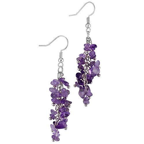 Nupuyai Natural Tumbled Stones Earrings for Women, Reiki Healing Crystal Long Dangle Hook Eardrop - color: #1-Purple