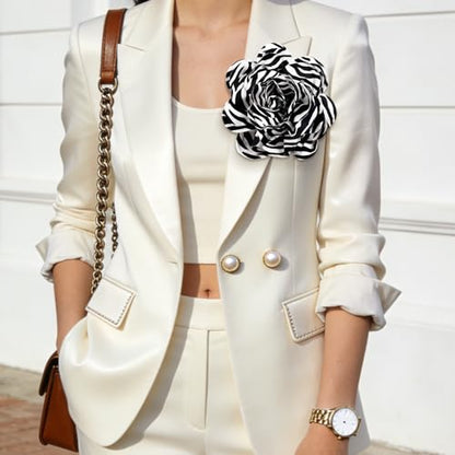 PLwelth Large Flower Brooch Pins Floral Hair Clips for Women Lapel Pins for Dress Clothes Suits Wedding Party Jewelry Gifts - color: Zebra-Black and White