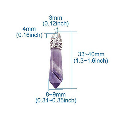 12Pcs Amethyst Bullet Shape Gemstone Pendants Hexagonal Chakra Crystal Pointed Quartz Charms with Platinum Alloy Loop 33~40x8~9mm for Necklace Earring Bracelet Making - color: 1-Bullet-Purple Amethyst