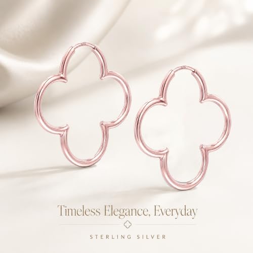 LeCalla 925 Sterling Silver Clover Hoop Earrings for Women | Lightweight Endless Clover Flower Shaped Earrings | Quatrefoil Open Hoop Earring Jewelry Gifts for Women - color: Clover Hoop - Rose Gold 33MM(Medium)