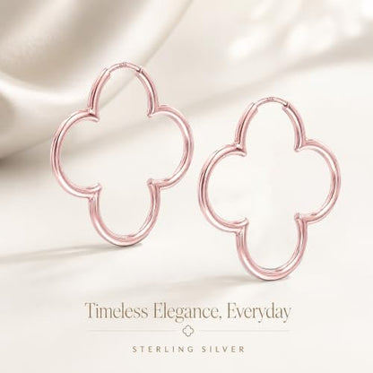 LeCalla 925 Sterling Silver Clover Hoop Earrings for Women | Lightweight Endless Clover Flower Shaped Earrings | Quatrefoil Open Hoop Earring Jewelry Gifts for Women - color: Clover Hoop - Rose Gold 33MM(Medium)