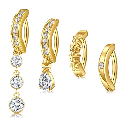QWALIT Belly Rings - Short Bar Belly Button Rings in Surgical Steel with Opal Stones - 6mm & 10mm - color: E52-clicker 4pcs 10mm gold
