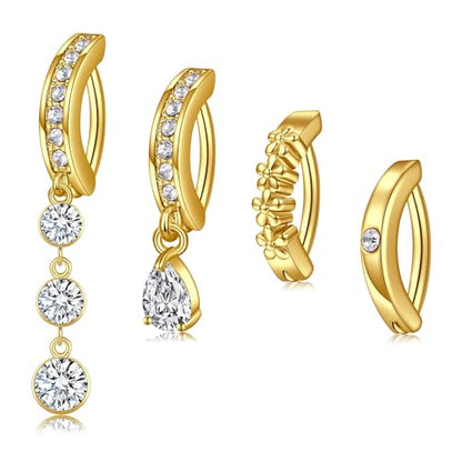 QWALIT Belly Rings - Short Bar Belly Button Rings in Surgical Steel with Opal Stones - 6mm & 10mm - color: E52-clicker 4pcs 10mm gold