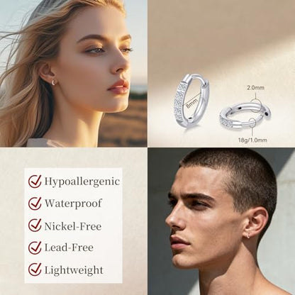 Limerencia G23 Hypoallergenic Titanium Earrings Hoops Small Huggie Earrings | 18G Cartilage F136 Pure Titanium Huggie Hoops with Cubic Zirconia, Ear Cuff Style Jewelry for Women Men with Sensitive Ears - color: White CZ, size: 8mm
