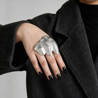 Gothic Irregular Pleated Knuckle Ring Punk Pleated Hand Ring | Hiphop Texture Pleated Finger Rings Minimalist Hand-Hammered Arthritis Ring Wide pleated Hand Ring