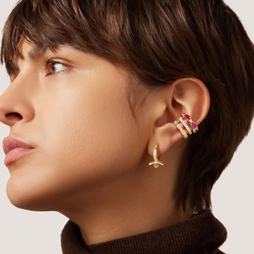 Ear Cuffs Non Piercing for Women 14K Gold Plated Ear Cuff Earrings Colorful Cubic Zirconia Paved Trendy Cartilage Earring Jewelry | Single - color: Rose