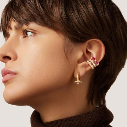 Ear Cuffs Non Piercing for Women 14K Gold Plated Ear Cuff Earrings Colorful Cubic Zirconia Paved Trendy Cartilage Earring Jewelry | Single - color: Rose