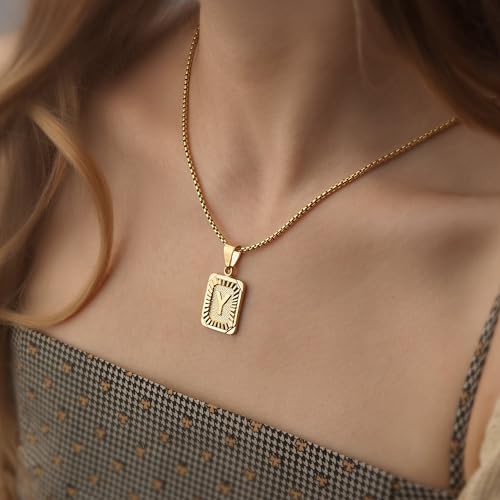 JSJOY Graduation Gifts 2026 Gold Initial Necklaces for Women Men Gold Letter Necklaces 26 Capital A-Z Letter Pendant Necklaces for Women Square Monogram Necklace for Her Initial Necklaces - color: Gold Letter Q
