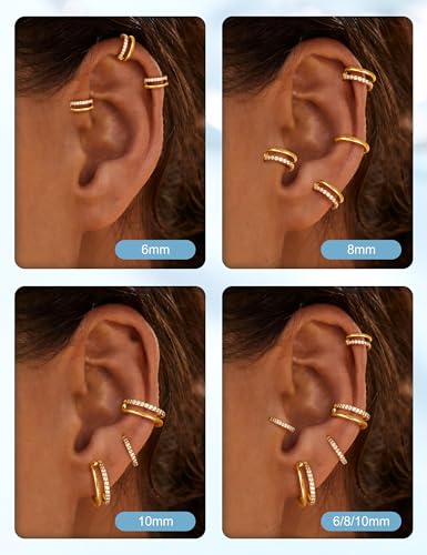 FASACCO 20G 18G 16G Cartilage Hoop Earring 316L Surgical Steel Silver Huggie Hoop Earrings Hypoallergenic Hinged Segment Rings Septum Nose Hoops Daith Conch Helix Tragus Piercing Jewelry 6mm/8mm/10mm - style: Gold2-16G-6MM