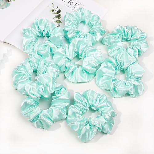 Ivyu 16 Pcs Scrunchies for Women's Thick Curly Hair, Bright Green Satin Hair Scrunchies for Girls, Big Scrunchies for Hair Ties, Ponytail Holders, Cute Pony Tails, No Crease Hair Ties, No Damage - color: Bright Green