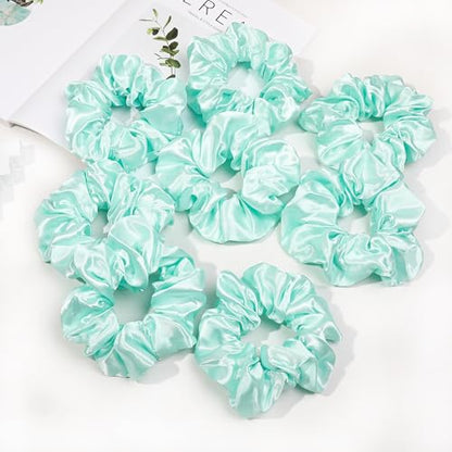 Ivyu 16 Pcs Scrunchies for Women's Thick Curly Hair, Bright Green Satin Hair Scrunchies for Girls, Big Scrunchies for Hair Ties, Ponytail Holders, Cute Pony Tails, No Crease Hair Ties, No Damage - color: Bright Green