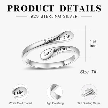 Fookduoduo 925 Sterling Silver Ring Inspirational Jewelry adjustable Wrap Open Rings for Women - style: Don’t let the hard days win