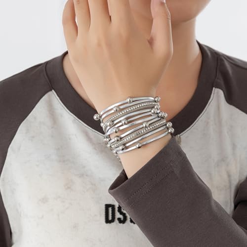 Rantanto Leather Wrap Bracelets For Women Gold Twist Lock Buckle Wrist Cuff | PU leather,Skin-friendly,Boho Stackable Wristband,Fashion Daily Jewelry,Trend Casual Party Bangle,Fit For Birthday, Holiday - color: Multi Silver