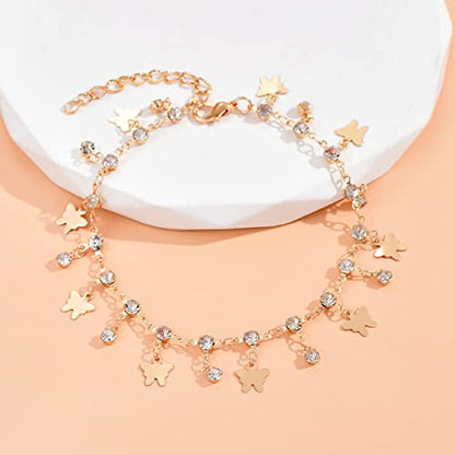 Clataly Turquoise Anklet Bracelets Multilayer Butterfly Anklets Flower Pearl Beaded Ankle Summer Accessories Beach Foot Jewelry for Women