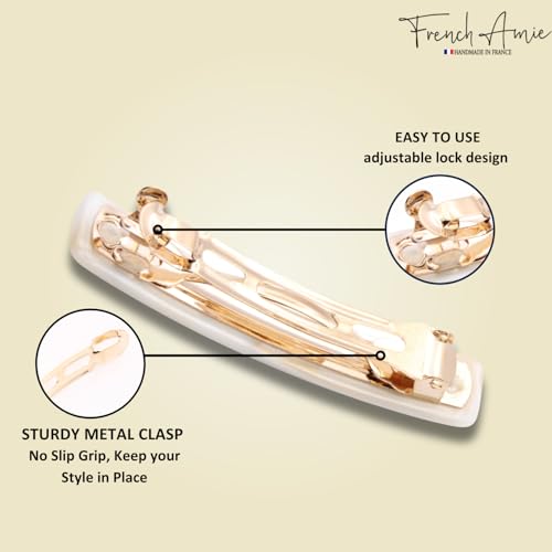 French Amie Bar Small 2 1/4 Inch Cellulose Acetate Hair Barrette | Handmade Cellulose Acetate Rectangular Shape For Women Girls Teens Everyday Style - color: Ivory