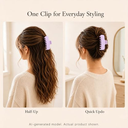 Ivyu 4-Inch Large Rounded Rectangle Hair Claw Clip for Women, Strong Hold | Smooth rounded teeth and a strong spring provide a secure hold for full updos on fine to medium hair. - color: Light purple