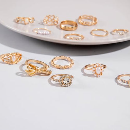 Airvess Gold Knuckle Rings for Women Trendy, Vintage Stackable Rings 14k Gold Plated Rings Sets Dainty Joint Finger Midi Ring Cute Rings Pack Festival Jewelry Gift - style: 15 Pcs