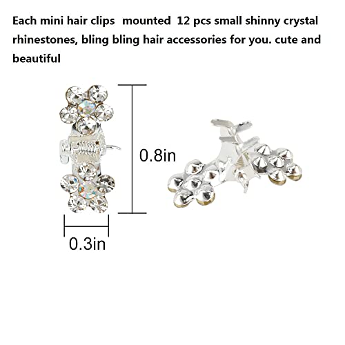 Mini Glitter Teeth Rhinestone Flower Hair Accessories - No-Slip Grip Metal Jaw Clamps in Mix Colors for Girls Women (Silver-White Crystal) - color: Silver-White Crystal
