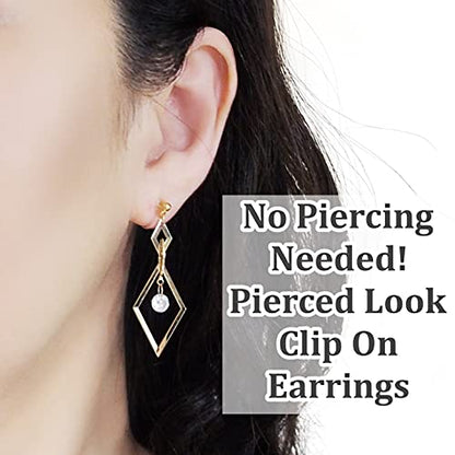 Drop Cubic Zirconia Invisible Clip On Earrings for Women Not Pierced Gold Teardrop Sqaure CZ Crystal Dangle Gold Silver Comfortable Clip On Earrings Bridal Wedding Prom - color: Diamond Gold