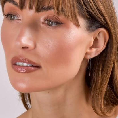 Upside Down Hoop Earrings - Hypoallergenic Lightweight Wire Needle Drop Dangle Threader Hoops for Women, Safe for Sensitive Ears - Plated in 925 Sterling Silver or 18k Gold - color: 1.2" inch - 925 Sterling Silver Plated