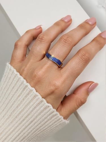 HEXAJOLIE Ribbon Statement Band Ring for Women | Elegant Gold Jewelry Accessories | Perfect for Party & Date Night | Hypoallergenic & Durable - color: Silver/Blue
