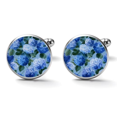 Blue Hydrangea Men's Cufflinks Tuxedo Shirt Cuff Links Jewelry | Funny Stainless Steel Cufflinks for Men for Business Wedding Accessories - size: 2.0cm