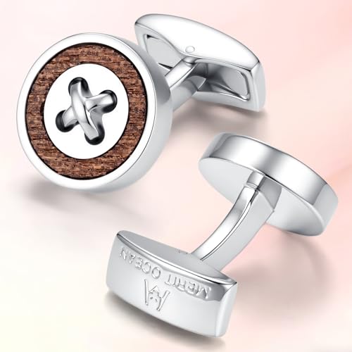 Cuff Links Mens Cufflinks Wood Inlay - Rectangular Brass Cuff Links with Gunmetal Finish, 3-Layer Electroplating, Unique Wood Grain Shirt Accessories for Business Wedding Tuxedo, Durable & Anti-Fade Jewelry Gift - color: Circle/Wood