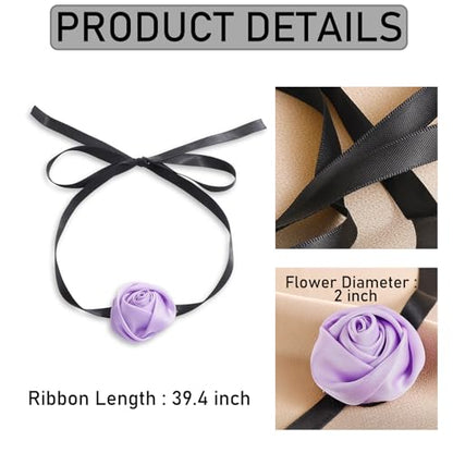Firstmeet Floral Rose Necklace Handmade Flower Satin Ribbon Choker Necklace for Women - color: Purple