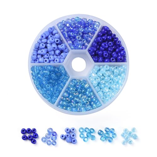 1Box 6/0 Glass Seed Beads 4mm Small Beads Round Loose Spacer Bead for DIY Friendship Bracelet Necklace Earring Summer Jewelry Making Phone Starp Craft Supplies Hole: 1~1.5mm About 600pcs/box Blue - color: Blue-4mm