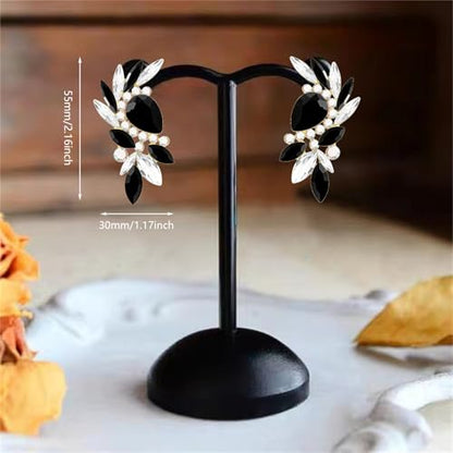 Bohemian Dainty Sparkly Crystal Teardrop Flower Dangle Drop Earrings Unique Lightweight Glitter Rhinestone Geometry Floral Stud Earrings For Women - style: Black