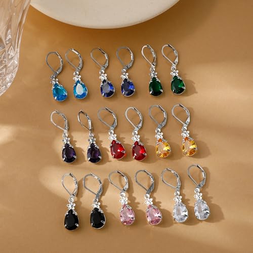 Dangle Earrings for Women Multicolor Crystal Drop Earrings Set Leverback Teardrop Earrings 925 Silver and 14K Gold Plated Hypoallergenic Fashion Cubic Zirconia Dangle Earrings Trendy Jewelry Gifts for Women - style: Teardrop Set-S 3