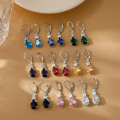 Dangle Earrings for Women Multicolor Crystal Drop Earrings Set Leverback Teardrop Earrings 925 Silver and 14K Gold Plated Hypoallergenic Fashion Cubic Zirconia Dangle Earrings Trendy Jewelry Gifts for Women - style: Teardrop Set-S 3
