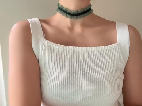 MOMOCAT Lace Choker Necklace for Women Bridal 90s Gothic Tatoo Choker Collar Kawaii Chocker Necklace Flower Ribbon Lolita Accessories - color: Green