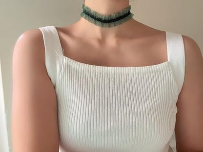 MOMOCAT Lace Choker Necklace for Women Bridal 90s Gothic Tatoo Choker Collar Kawaii Chocker Necklace Flower Ribbon Lolita Accessories - color: Green