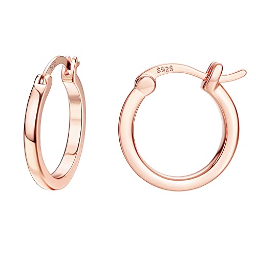 18K Gold Plated Hoop Earrings - 925 Sterling Silver Hoop Earrings Womens Hypoallergenic Hoops | Square Tube Hoop Earrings for Women 15mm/20mm/30mm/40mm - color: Rose Gold 15mm