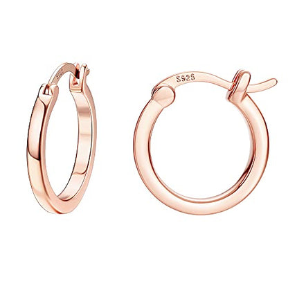 18K Gold Plated Hoop Earrings - 925 Sterling Silver Hoop Earrings Womens Hypoallergenic Hoops | Square Tube Hoop Earrings for Women 15mm/20mm/30mm/40mm - color: Rose Gold 15mm