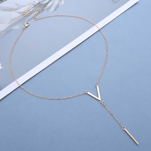 Gold Bar Y Necklace for Women Vertical Drop Lariat Necklace Vintage V-Shape Long Bar Pendant Y-Necklace Tassel Sweater Chain Fashion Gifts Jewelry