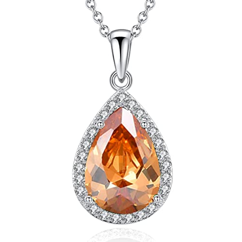 VONSSY Classic Oval Pendant Gemstone Necklace | Crystal Ruby Sapphire Waterdrop Birthstone Teardrop Emerald Necklace | 18K Platinum Gold Plated Chain | Jewelry Gift for Mother Wife Girlfriend - color: Champagne