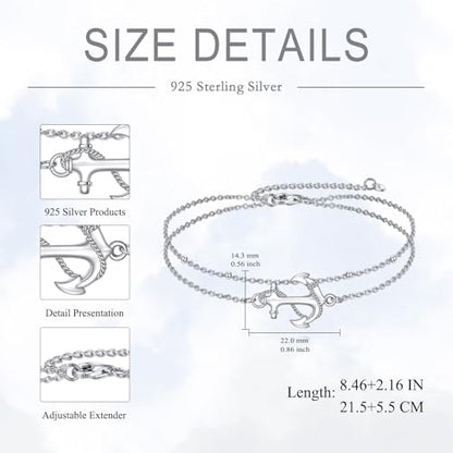 925 Sterling Silver Cat Butterfly Anklets Double Layered Chain for Birthday Women Ankle Bracelet Summer Beach Dainty Jewelry - style: Anchor Anklet